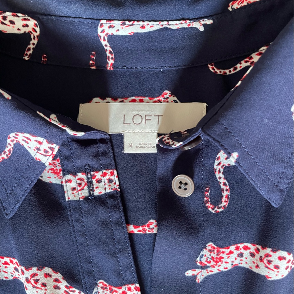 LOFT Navy Shirt with Red Leopard Print - Picture 2 of 2